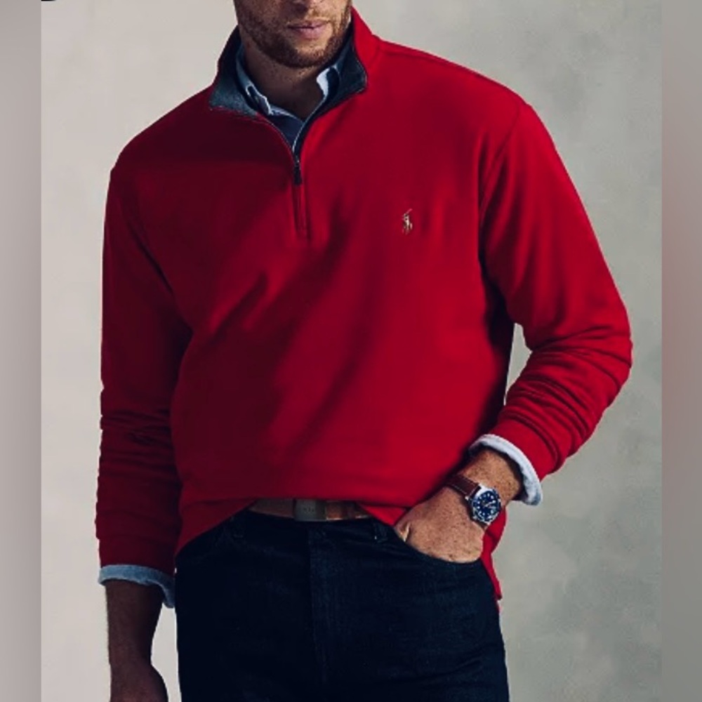 Polo Ralph Lauren Men’s Estate-Rib Big&Tall Sz 4XB RL Red 1/4 Zip‎ Pullover